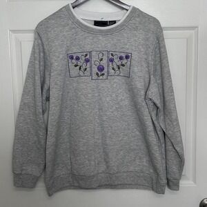 Southern Expressions Floral Embroidered Sweater Size L Grey Purple Grannycore